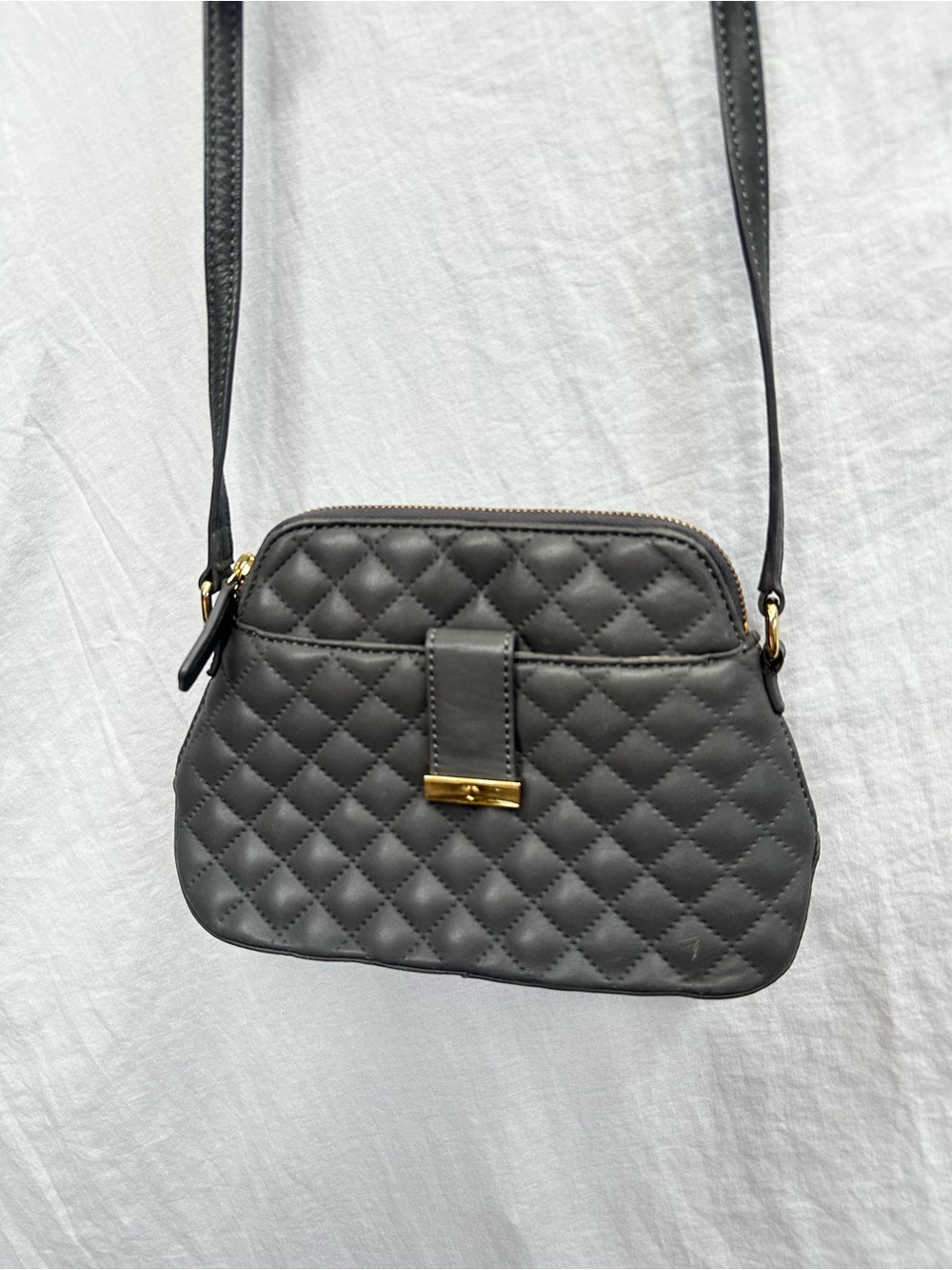 Talbots Quilted Gray Crossbody Bag with Gold Accents